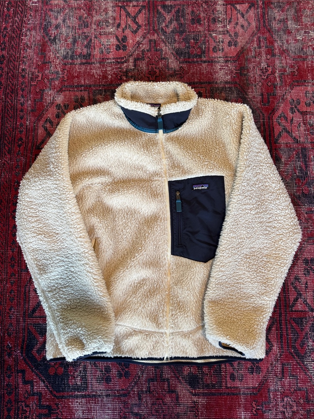 Patagonia Cream Fleece Jacket with Navy Chest Pocket